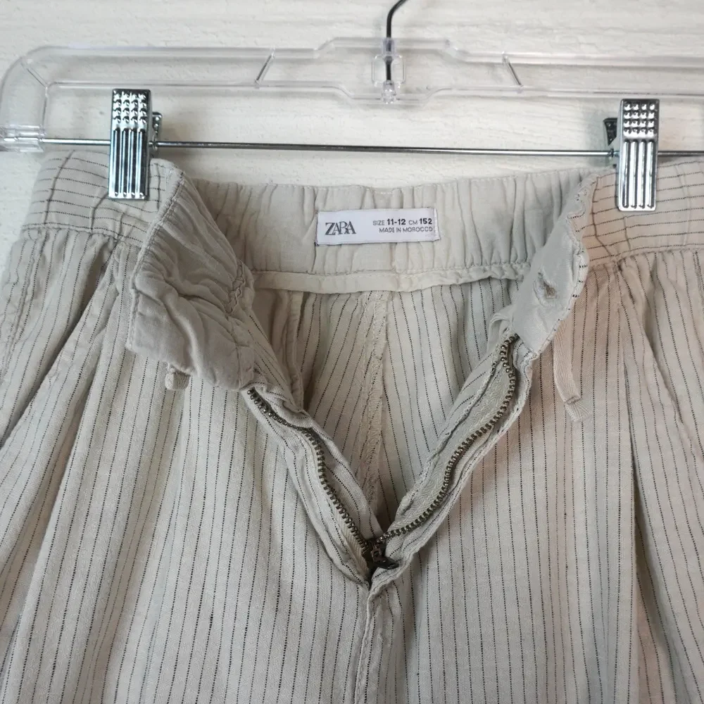 Zara Kids Boys‎ Linen Blend Striped Shorts Size 11/12 Tan Beachy Vacation Travel
